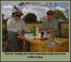 Bryce Towsley and Linda Powell share a field lunch while buffalo hunting